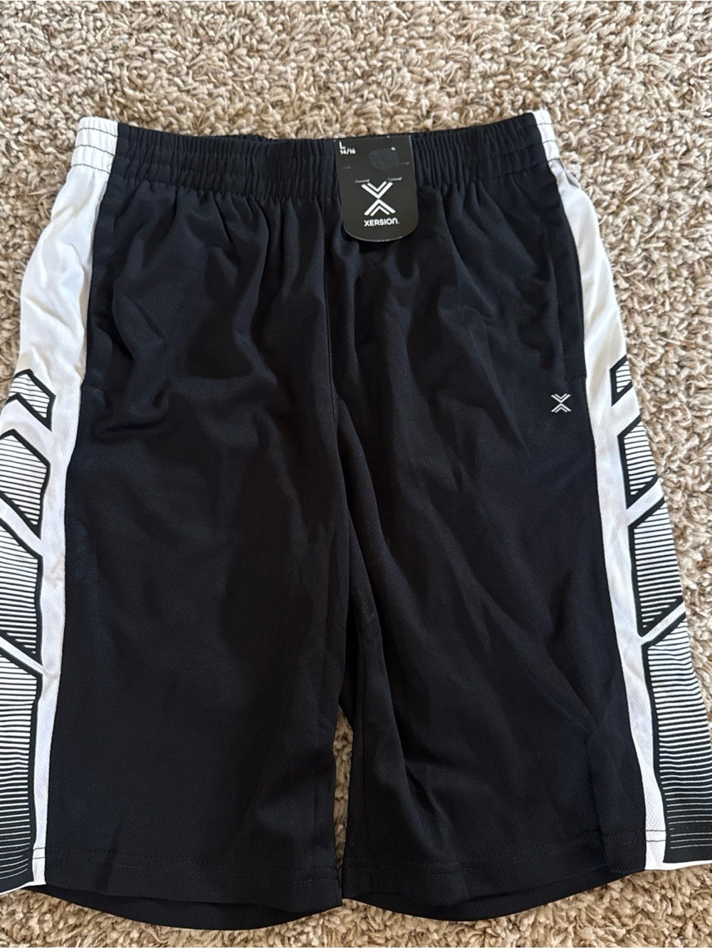Xersion Black Shorts with White Side Panels and Stripe Detail